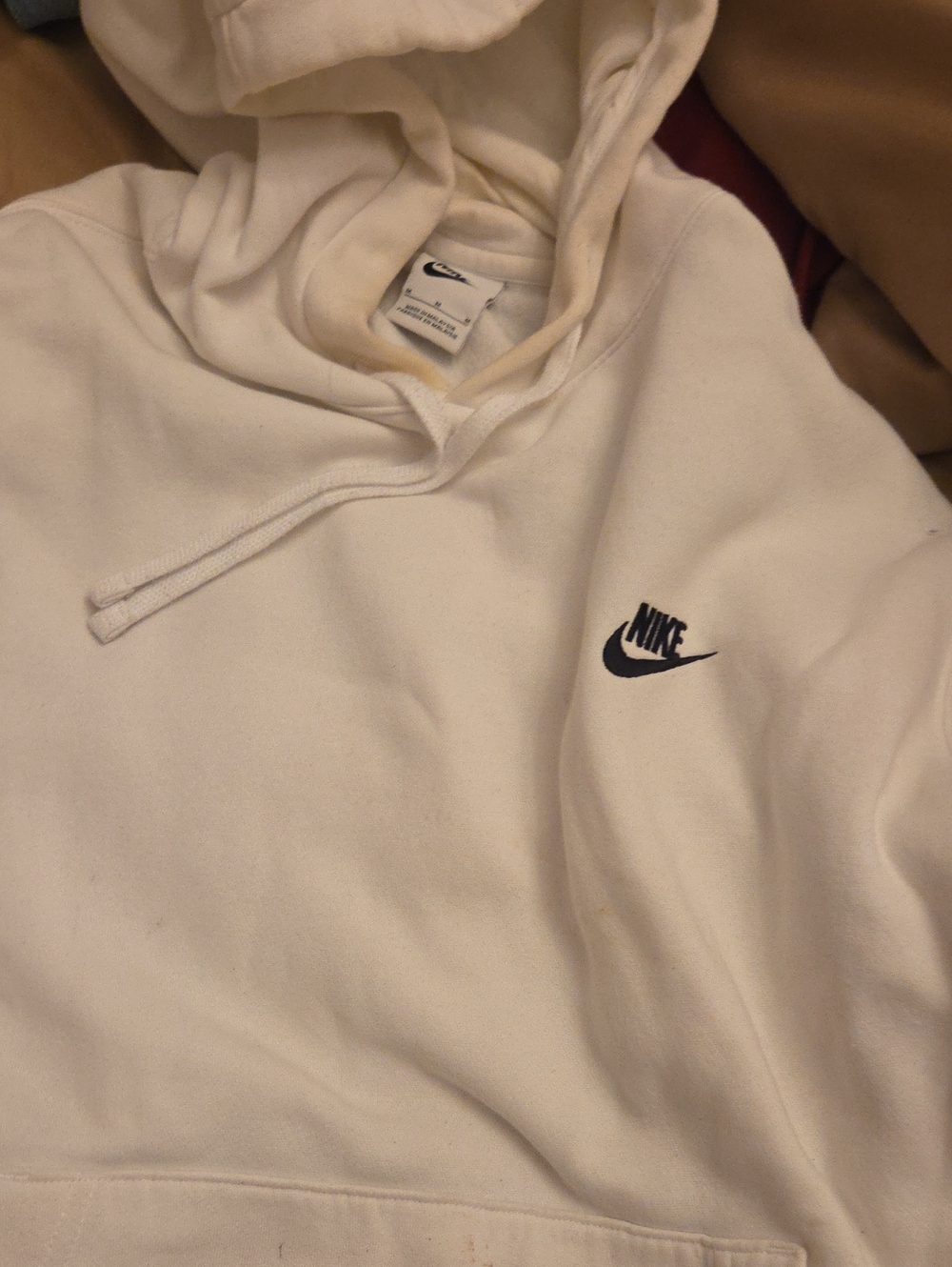 Nike Men's Off-White Hoodie with Black Swoosh